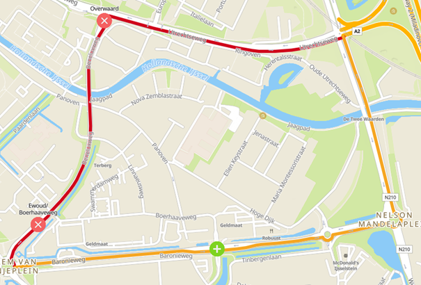 plattegrond gewijzigde route lijn 195