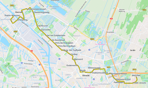 plattegrond met nieuwe route lijn 27
