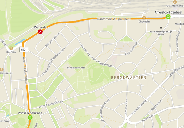 plattegrond met locatie halte Warande