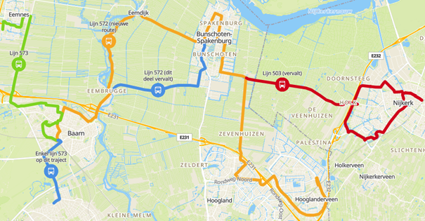 plattegrond voorgestelde route lijn 572