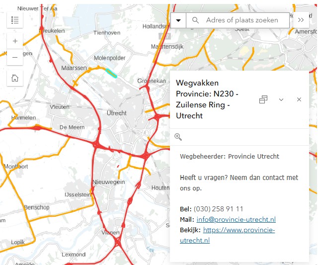 voorbeeld van een wegvak met bijbehorende wegbeheerder